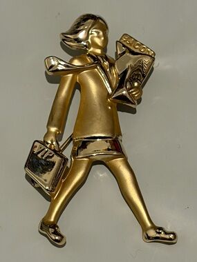 VTG AJC Boss Lady Brooch Pin Bringing Home The Bacon VIP